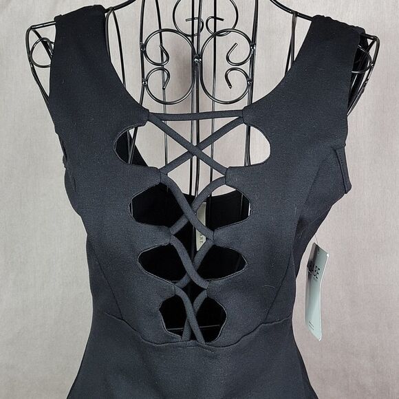 BABE SOCIETY GLARE Black Lace Up Bodycon Cut Out Tank Dress Medium - Picture 2 of 8